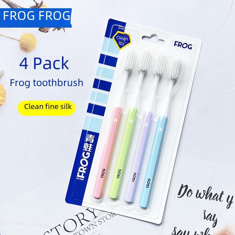 Frog Toothbrush 4-Pack for Adults, Large Head & Soft Bristles, Unisex Home Use