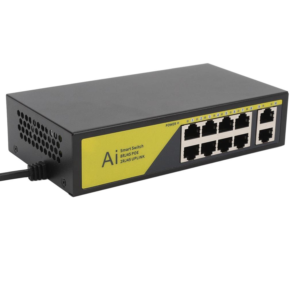 AI POE Switch 8 POE Ports and 2 Uplink 100Mbps High Speed 120W Metal Power Supply Ethernet Network Switch Extend 250M