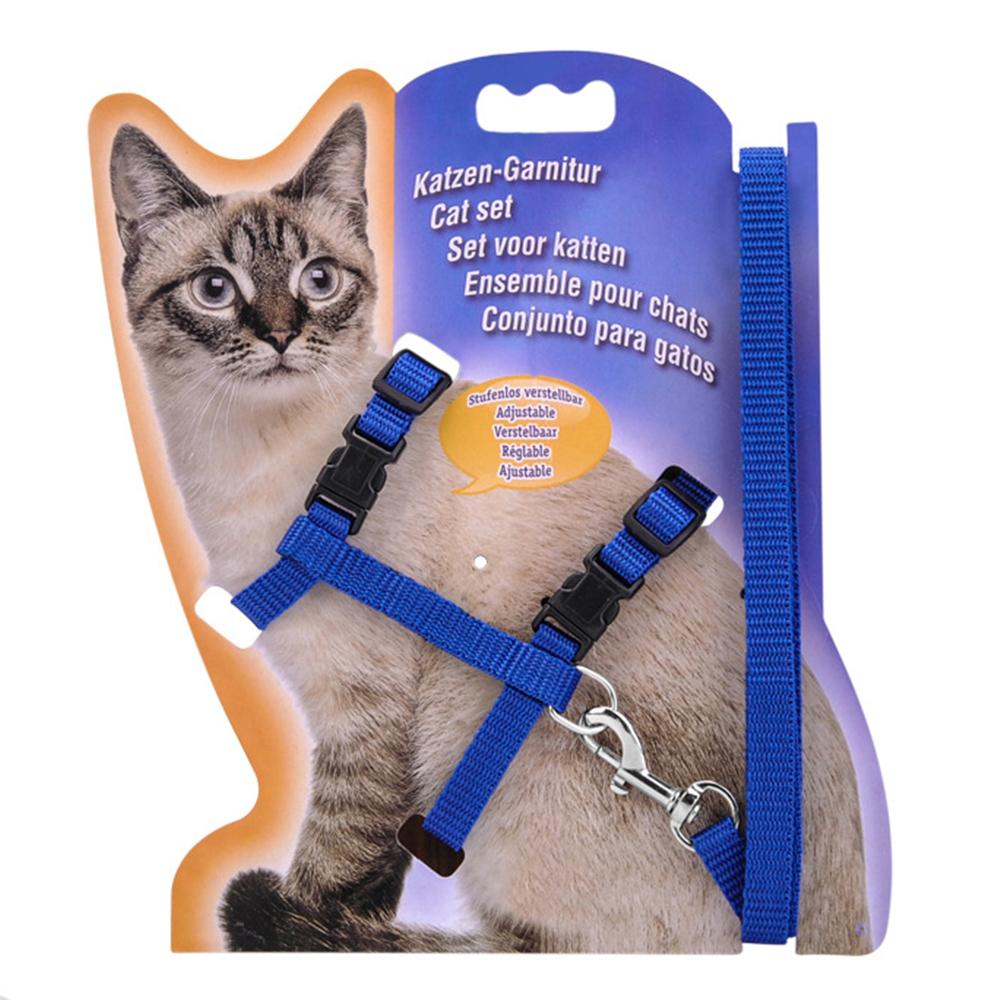 High Quality Eco-Friendly Nylon Plaid Cat Leash Set and Chest Harness with Fur Decoration Buckle Closure for Outdoor Walking