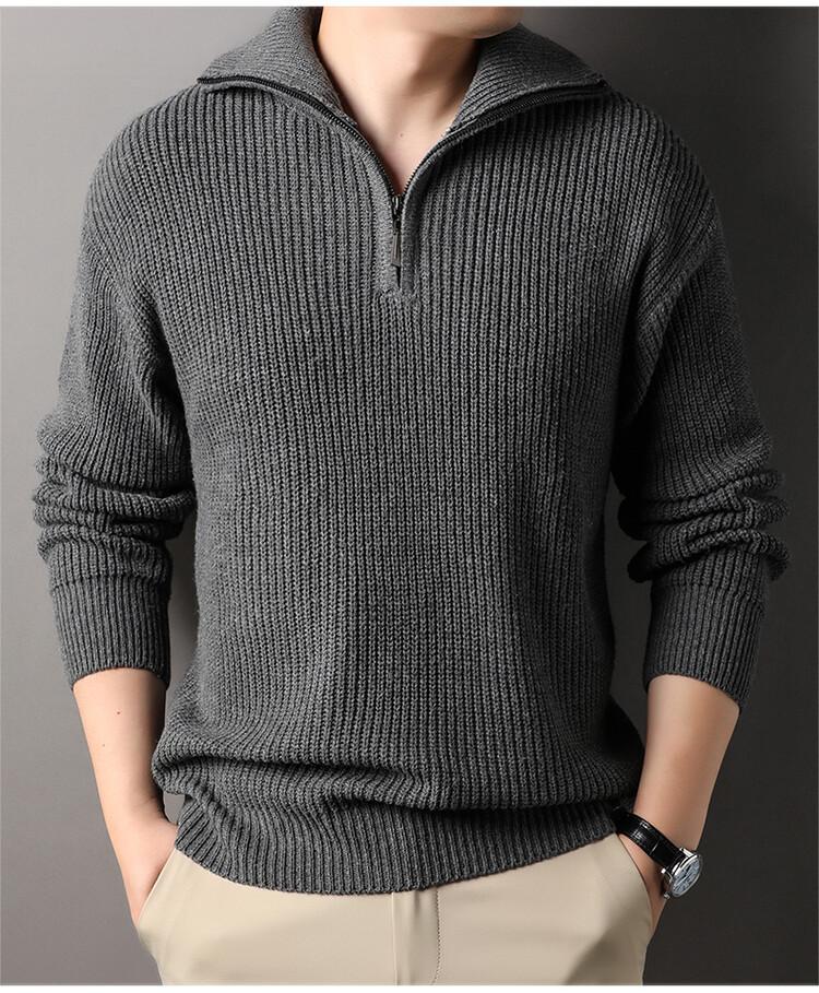 

Осенне-зимний однотонный базовый мужской свитер средней длины с лацканами и британским воротником для мужчин M темно-серого