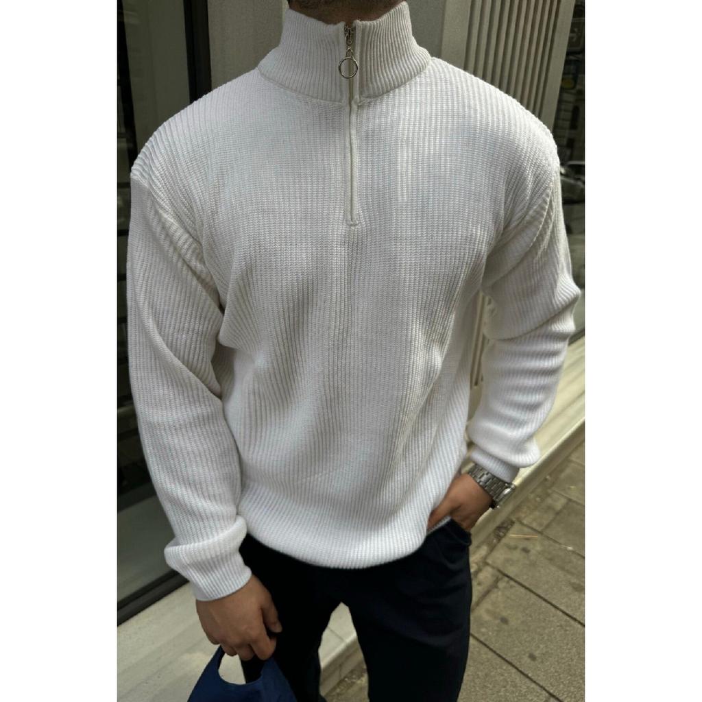 Men's Half Zipper Stand Collar Thick Sweater Knitwear