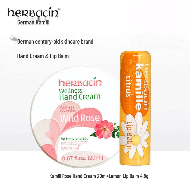 Herbacin Lemon Lip Balm & Rose Hand Cream Gift Set