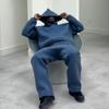 2 Piece Set Fashion Casual Solid Hooded Pullover Straight Pants Tracksuit for Male Loose Hoodies Sweatshirt Wide Leg Sweatpants