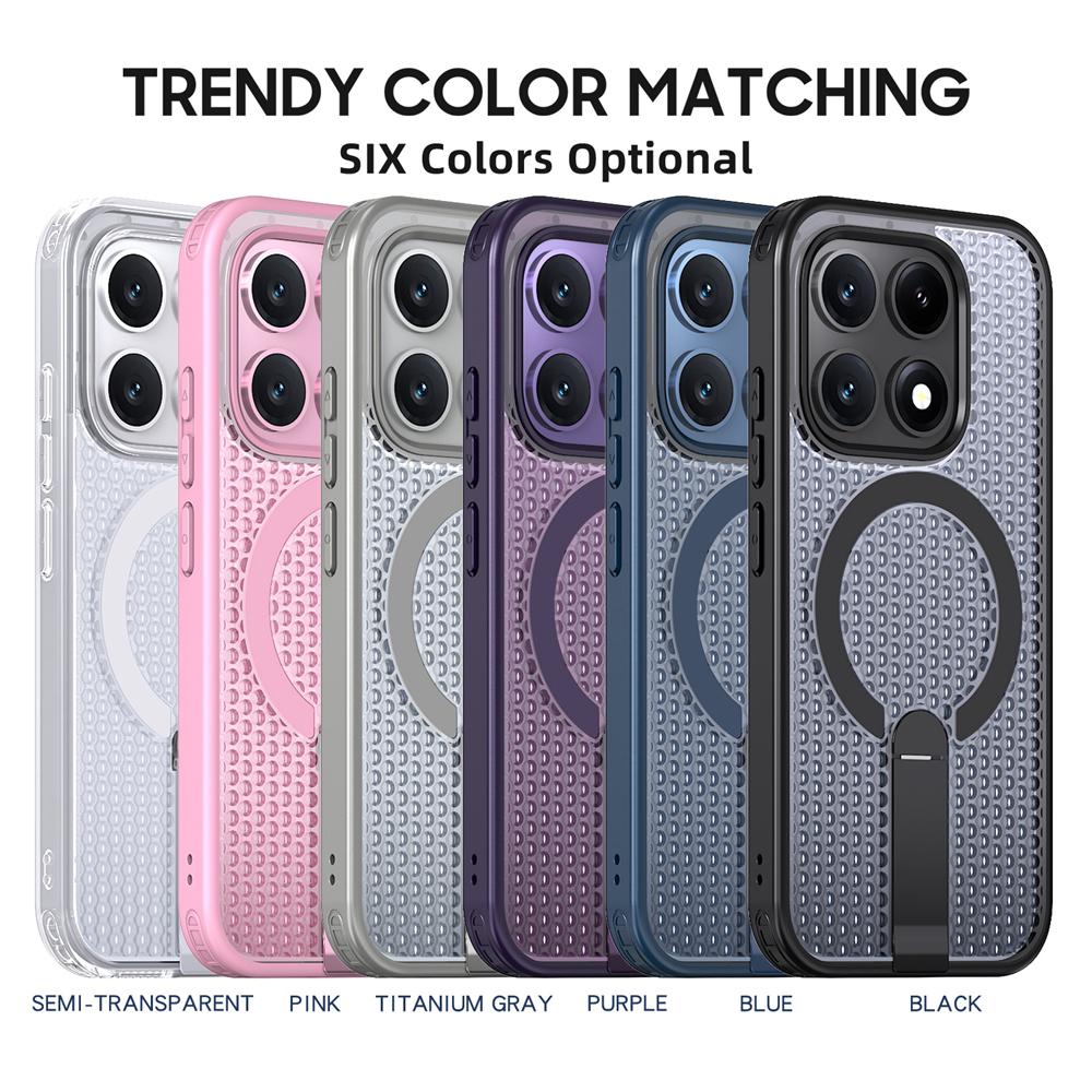KEYSION Hollow Heat Dissipation Magnetic Case for MagSafe for Xiaomi 17 Cooling Hide Stand Shockproof Phone Cover for Xiaomi 17