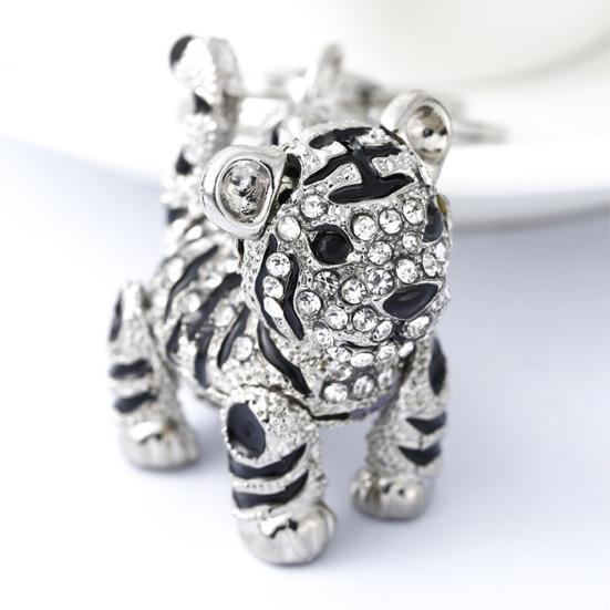 Key Ring Vivid Rhinestone Decor Multi-Color 3D Tiger Pendant Charming Key Chain for Purse