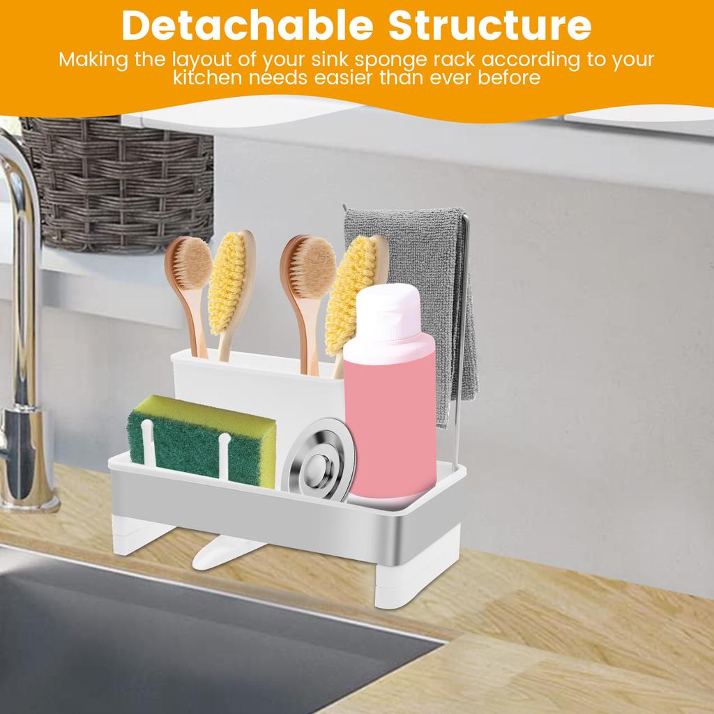 Sponge Holder for Kitchen Sink Multifunctional Sink Caddy with Auto Drain Tray Rust Resistant Kitchen Sponge Holder for Brush