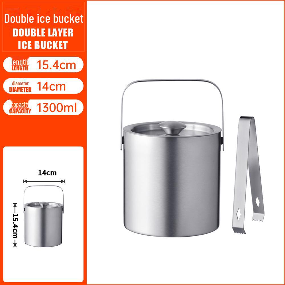 Bar KTV Double-Layer 1600ml Stainless Steel Portable Ice Bucket - Ideal for Outdoor and Commercial Use