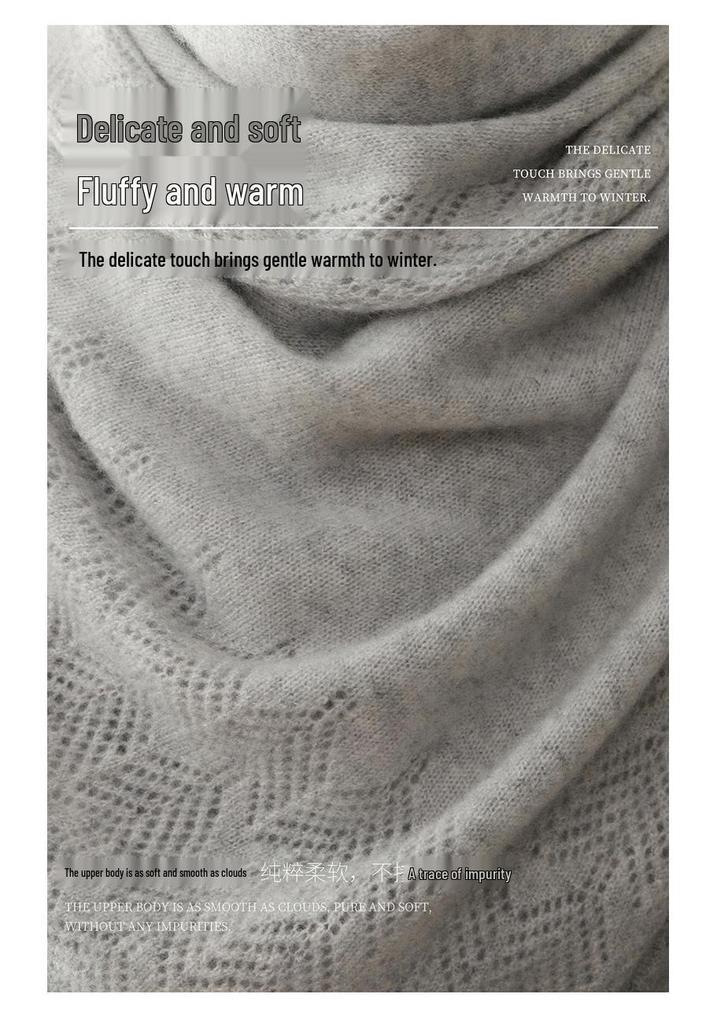 Women's 100% Pure Cashmere Hollow Knitted Scarf - Warm & Fashionable for Autumn/Winter