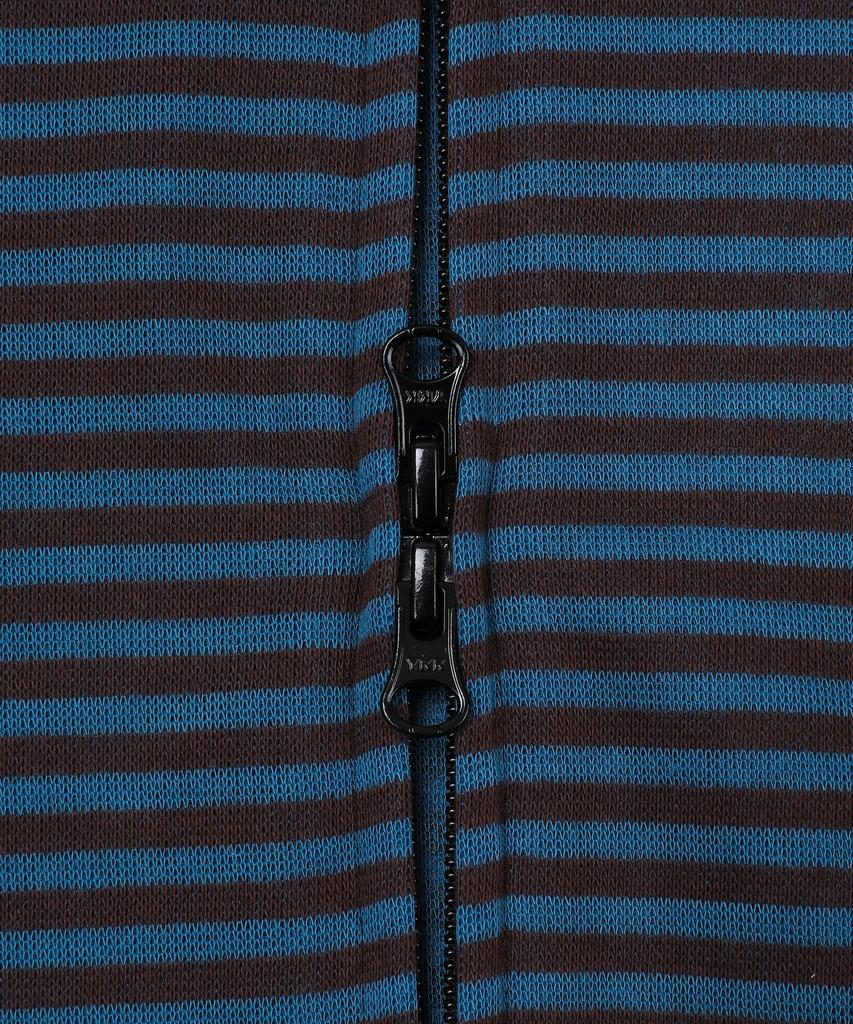 Slow Record House Striped Knit Zip-Up Hoodie_Blue