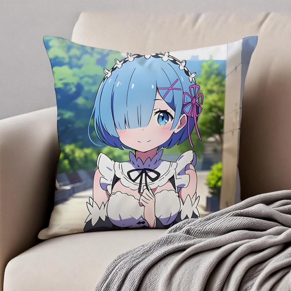 Fantasy Popular Anime RRe Zero Cushion Cover Pillowcase Antidustmite Invisible Zipper Short Plush Sofa Cushion