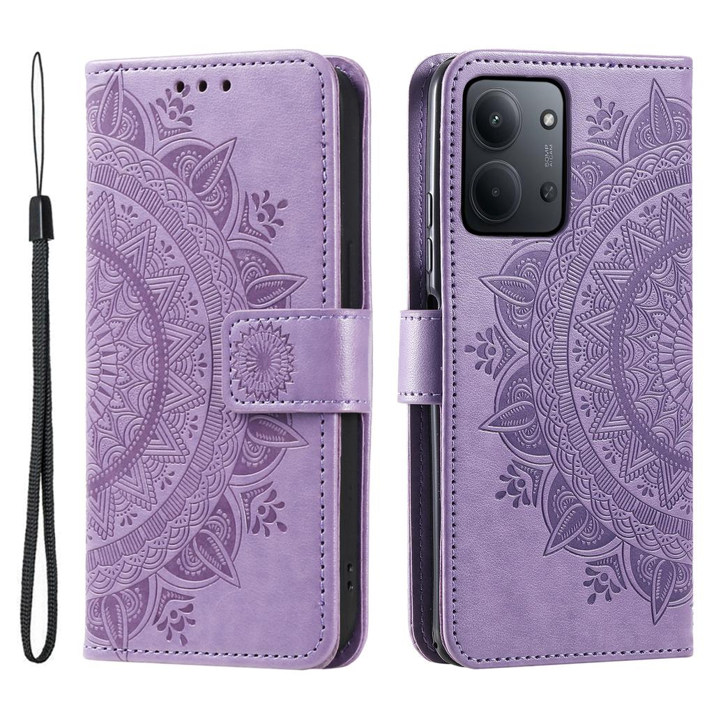 עבור שיאומי רדמי 15C 5G (אירופה) (173 מ"מ)/15C 4G (אירופה) (173 מ"מ) כיסוי stand עם הדפס טוטם, ארנק מעור PU, כיסוי טלפון עם רצועת יד