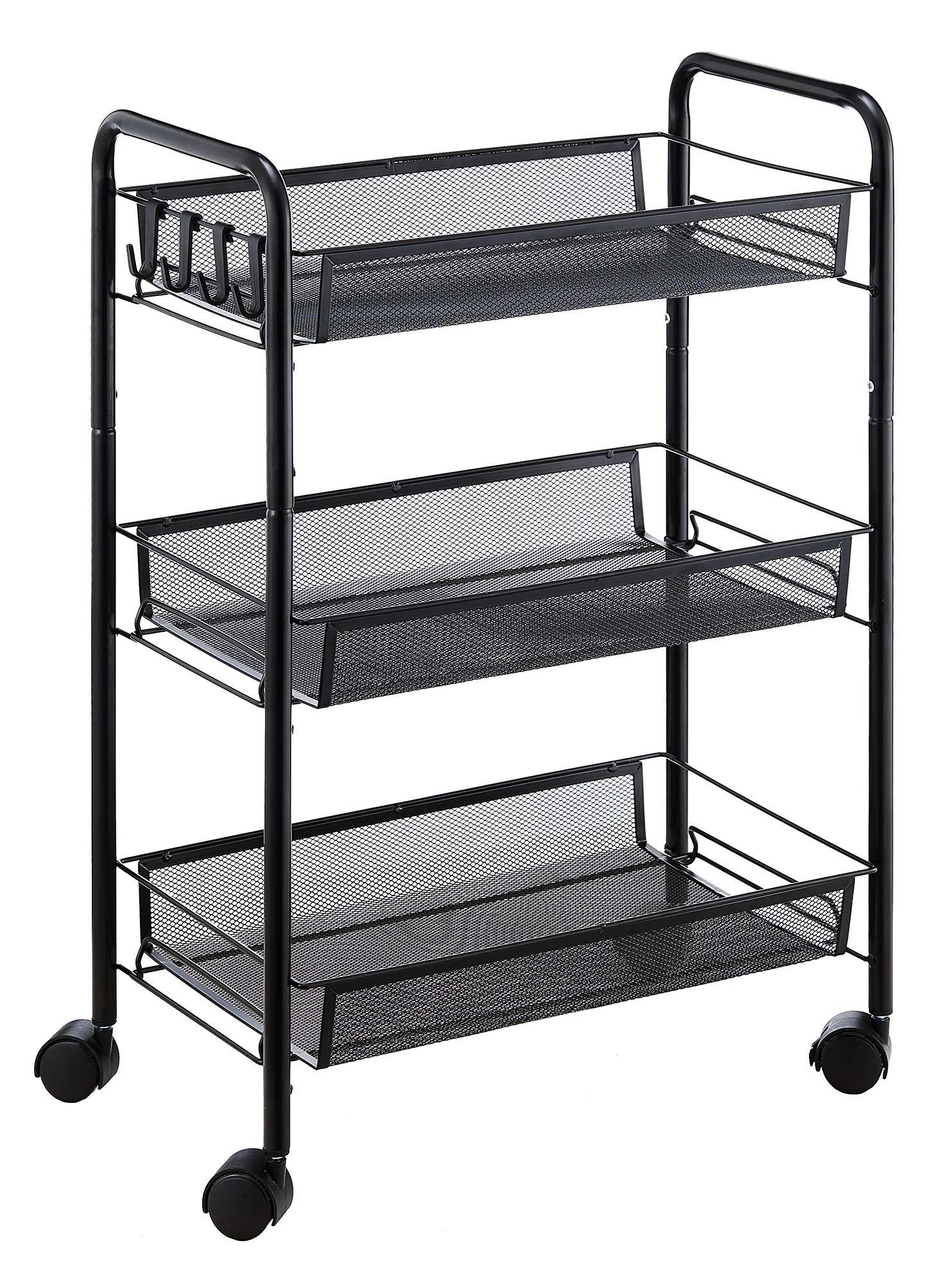 

EKNITEY Metal Rack Kitchen Metal Mesh Kitchen Small Item Side 3 x x Black Cart, Cart, Rustproof, Storage, Cart, Tiers, 26.5cm (W) 45.5cm (D) 63.5cm