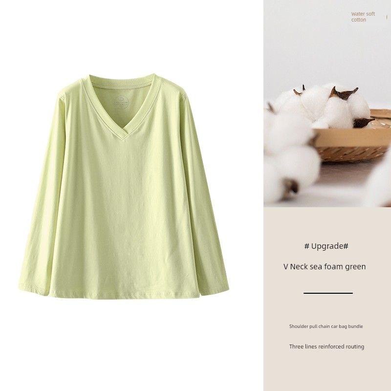 

Breathing Early Autumn Plus Size Ladies Casual V-neck Bottoming Shirt T-shirt Sea Foam Green-Upgrade 7xl