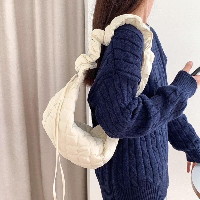 

Повседневная ромбическая нейлоновая сумка через плечо, женская сумка со складками, мягкая сумка-тоут, модная женская сумка-ведро высокого качества, кошельки Ins