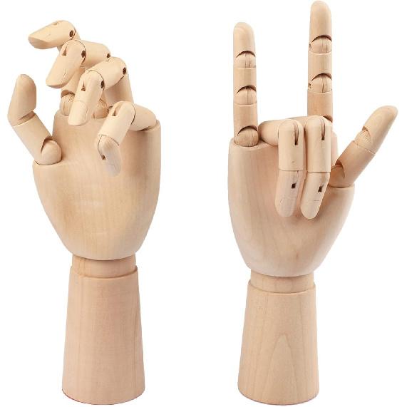 Wooden Hand Model, 2 PCS, 12 Inches Left and Right Hand Art Mannequin Figure with for Hand Jewelry Display, Decoration, Sketching, by GNIEMCKIN.