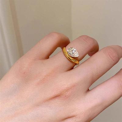 Water Drop Zircon Ring Exquisite Retro Index Finger Rings for Women Gold Color Jewelry Opening Adjustable Aesthetic Accessories Gold Color Ring
