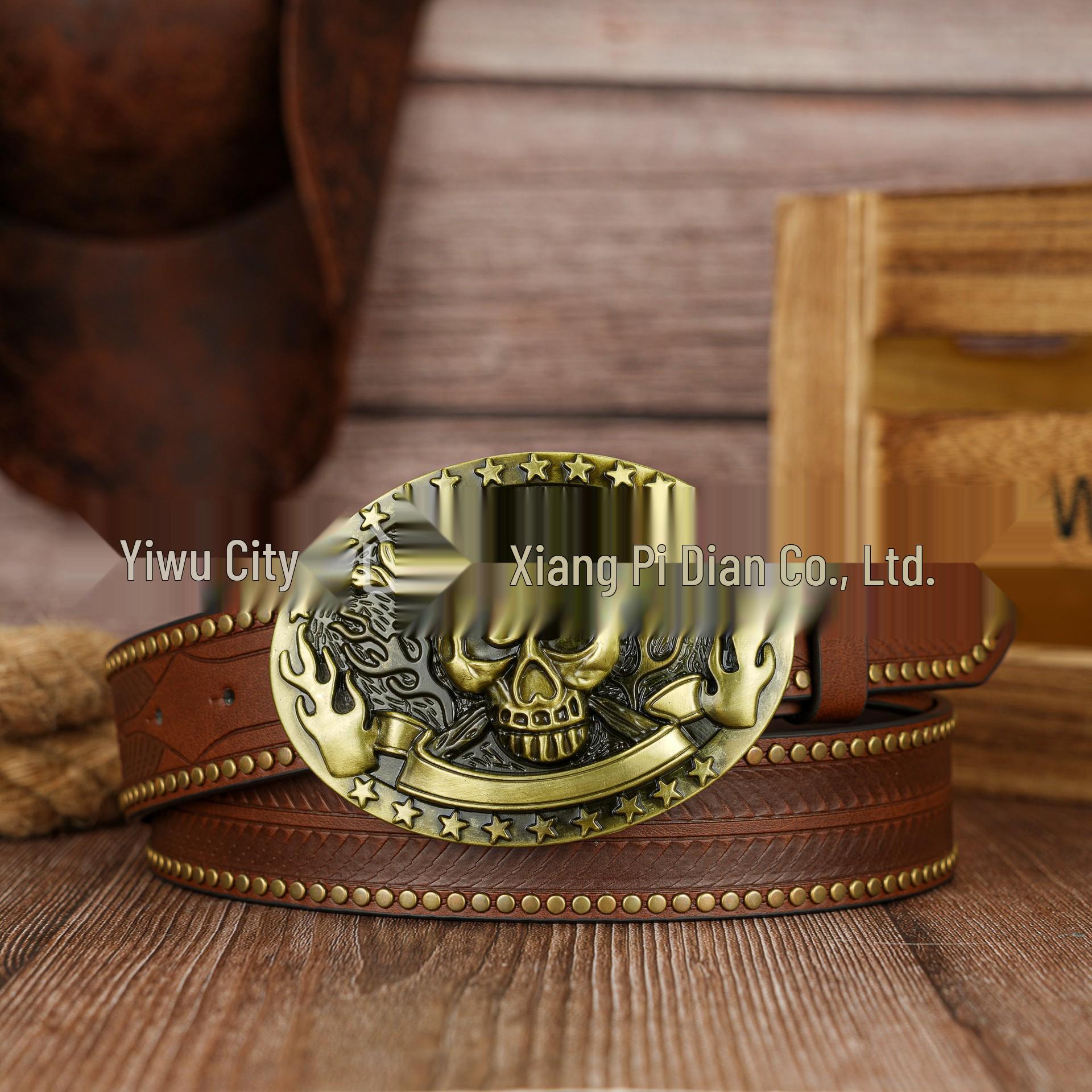 Retro Oval Star Phoenix Skull Embossed Leather Belt - Unisex 120cm коричневый