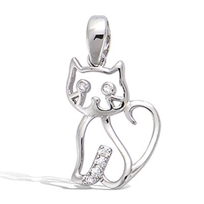 [P1179] - Silver Pendant 'Cat Silhouette' Silver-white (rhodium-plated) - 15x10 Mm
