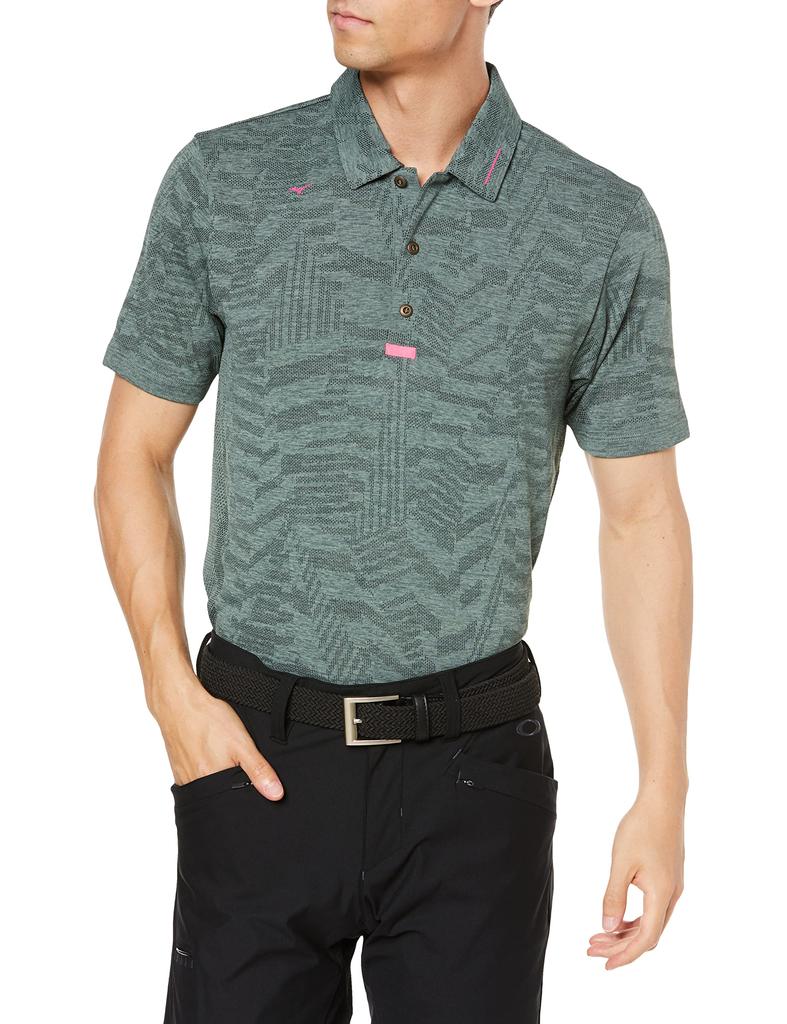 Golf Short Sleeve Common Jacquard High Collar For Midsummer 52MA1008 Khaki XL [Mizuno] Wear, Shirt, Collar, Pattern, Design, Ventilation, Protection,