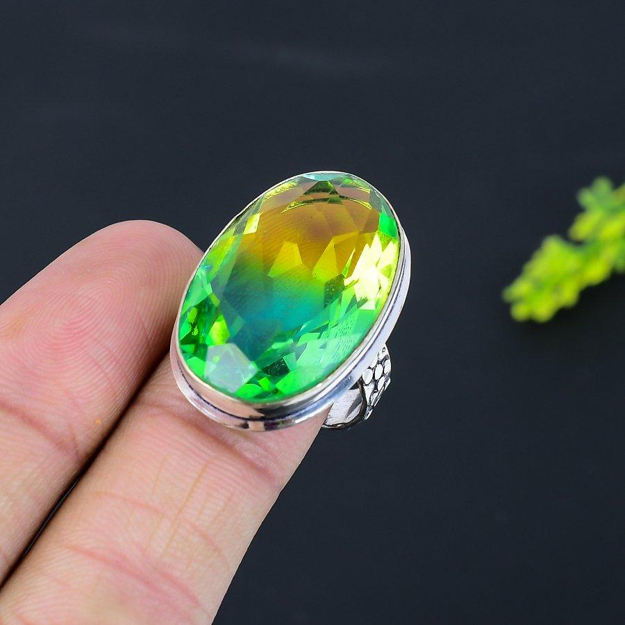 Bi-Color Tourmaline Gemstone 925 Sterling Silver Gift Jewelry Ring Size 6.5