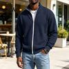 Klassischer Amerikanischer Stil Herren Außenbekleidung Waffelstrick Reißverschluss Jacke, Langarm Umlegekragen Moderne Truckerjacke Lässiger Cardigan Sweatshirt,