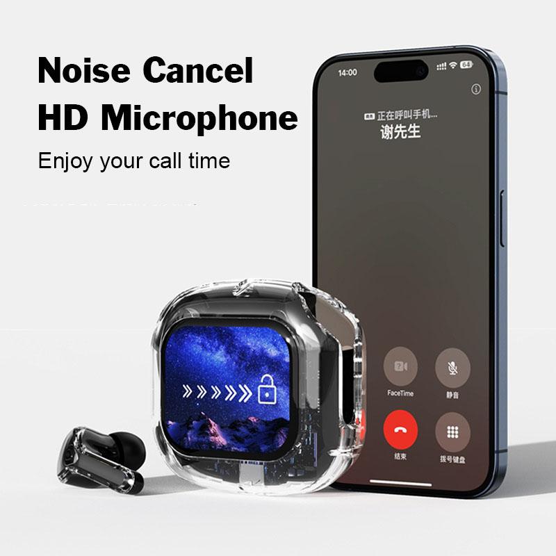 Drahtlose Kopfhörer mit intelligentem Touchscreen und geringer Latenz, HiFi-Stereo-Musik-Headset, digitales Display, Rauschunterdrückung, Kopfhörer mit Mikrofon