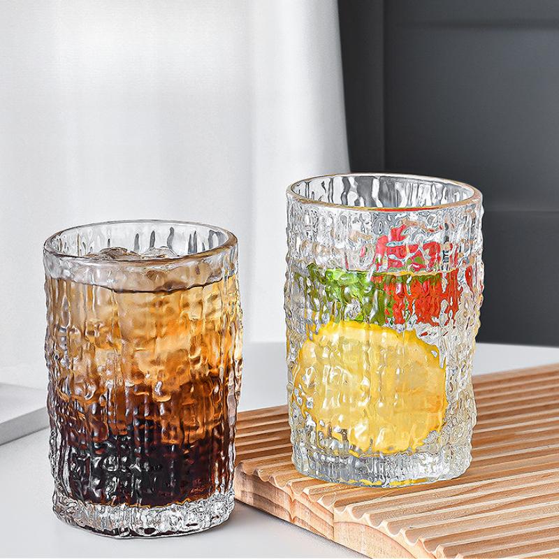 240ml/340ml Bark Pattern Glass Cup Creative Juice Milk Beverage Cups Cocktail Glass Modern Wine Glass Water Bottle Coffeeware