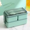 Double Layer Plastic Bento Lunch Box with Utensils Microwave Safe Leakproof Food Storage Container for Office School Meal Prep 1400ml