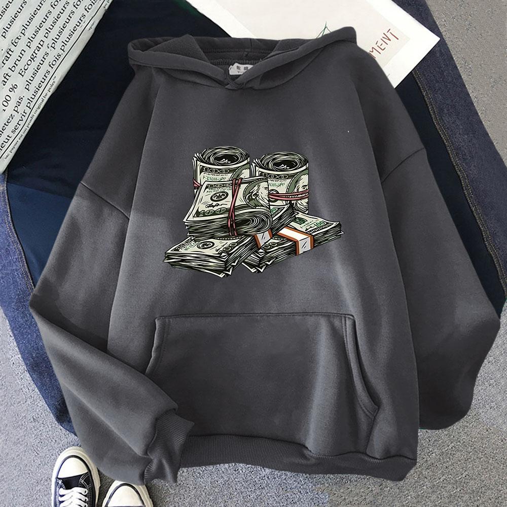 Geldscheinrolle 100 Hundert Dollar Sweatshirts Herren/Damen Hoodie Langarm Pullover O-Ausschnitt Streetwear Weiblich Kpop Kleidung