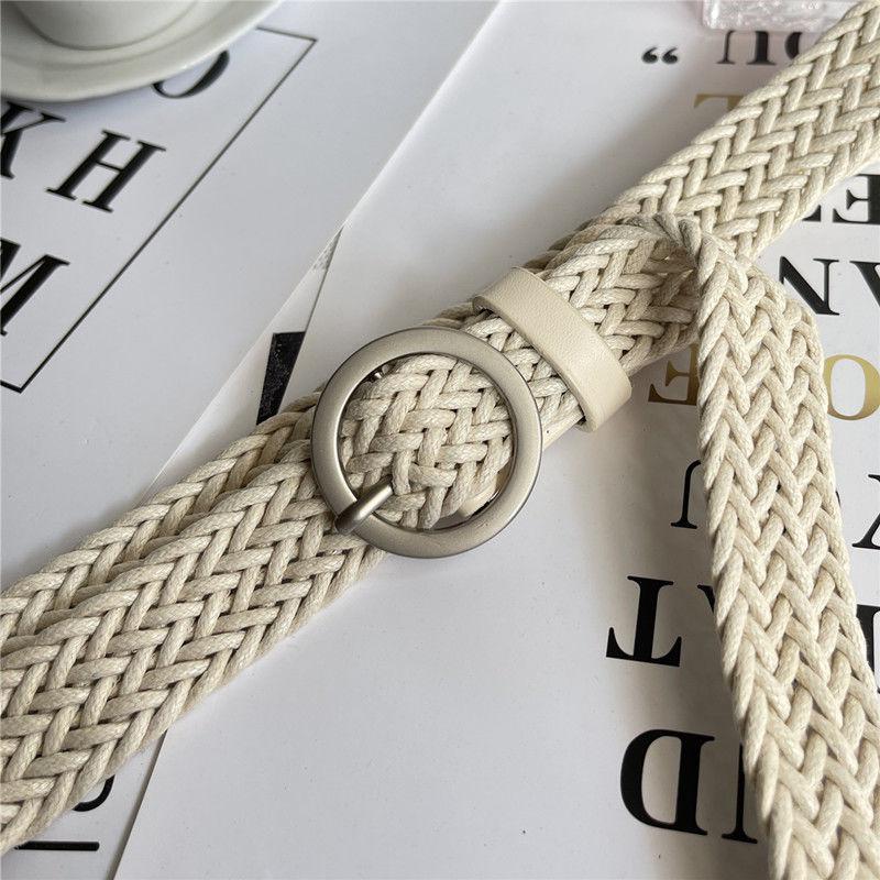 

Womens Modern Woven Belt In Black Camel And Beige With Round Buckle For Wear Everyday 1290 Beige