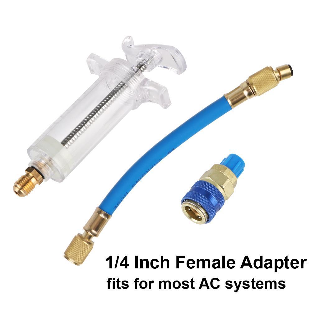 Car A/C Oil Dye Injector 30Ml 1Oz With Low Side Quick Coupler Adapter 1/4 Air Conditioning Automotive Oiler Injection Syringe