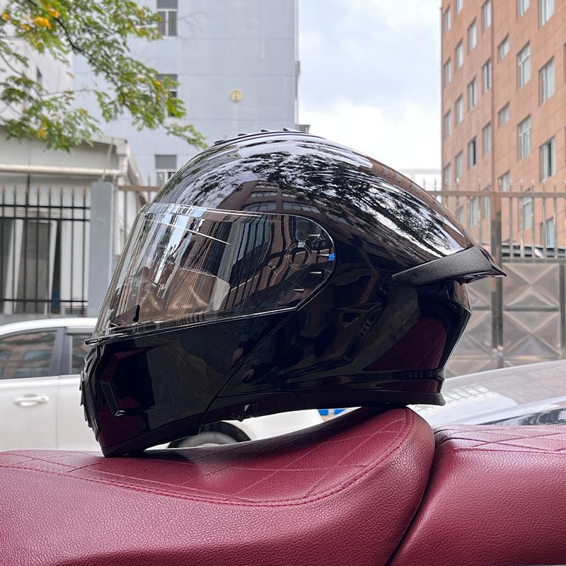 Electric vehicle helmet men's and women's face-opening helmet summer double mirror tail semi-full cover type personalized four-season Bluetooth couple