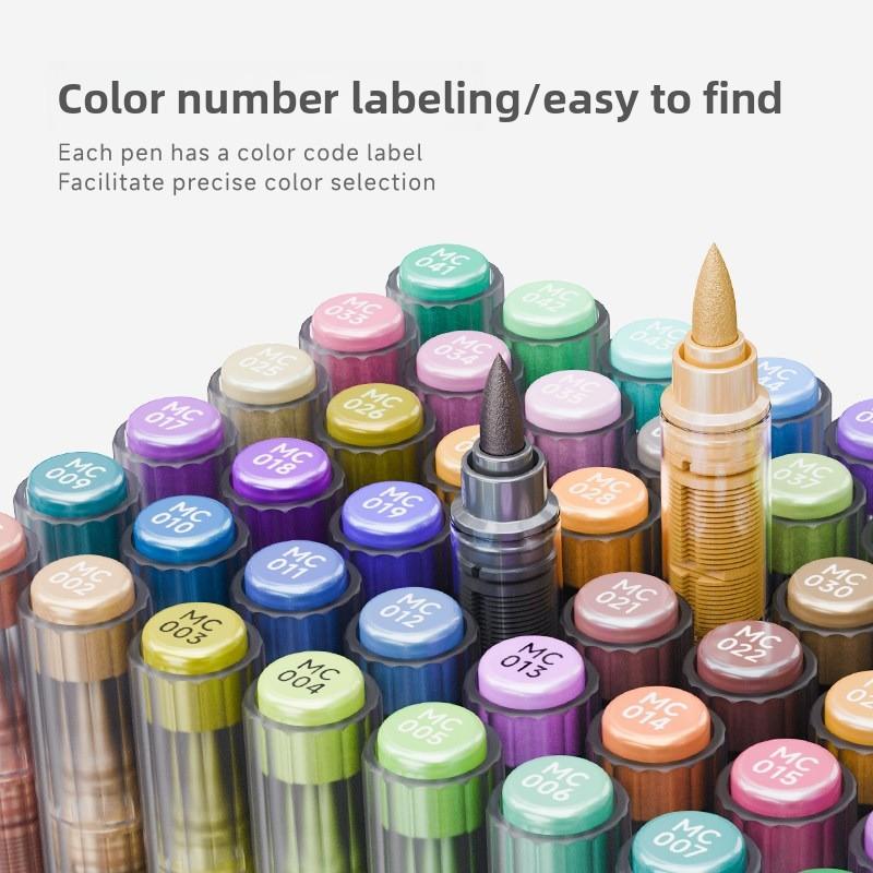 LANGUO 48 Metal Colors Dual/Single Tip Direct Liquild Markers Soft Tip Overlay No Bleed Gel Pens Stationery School Art Supplies