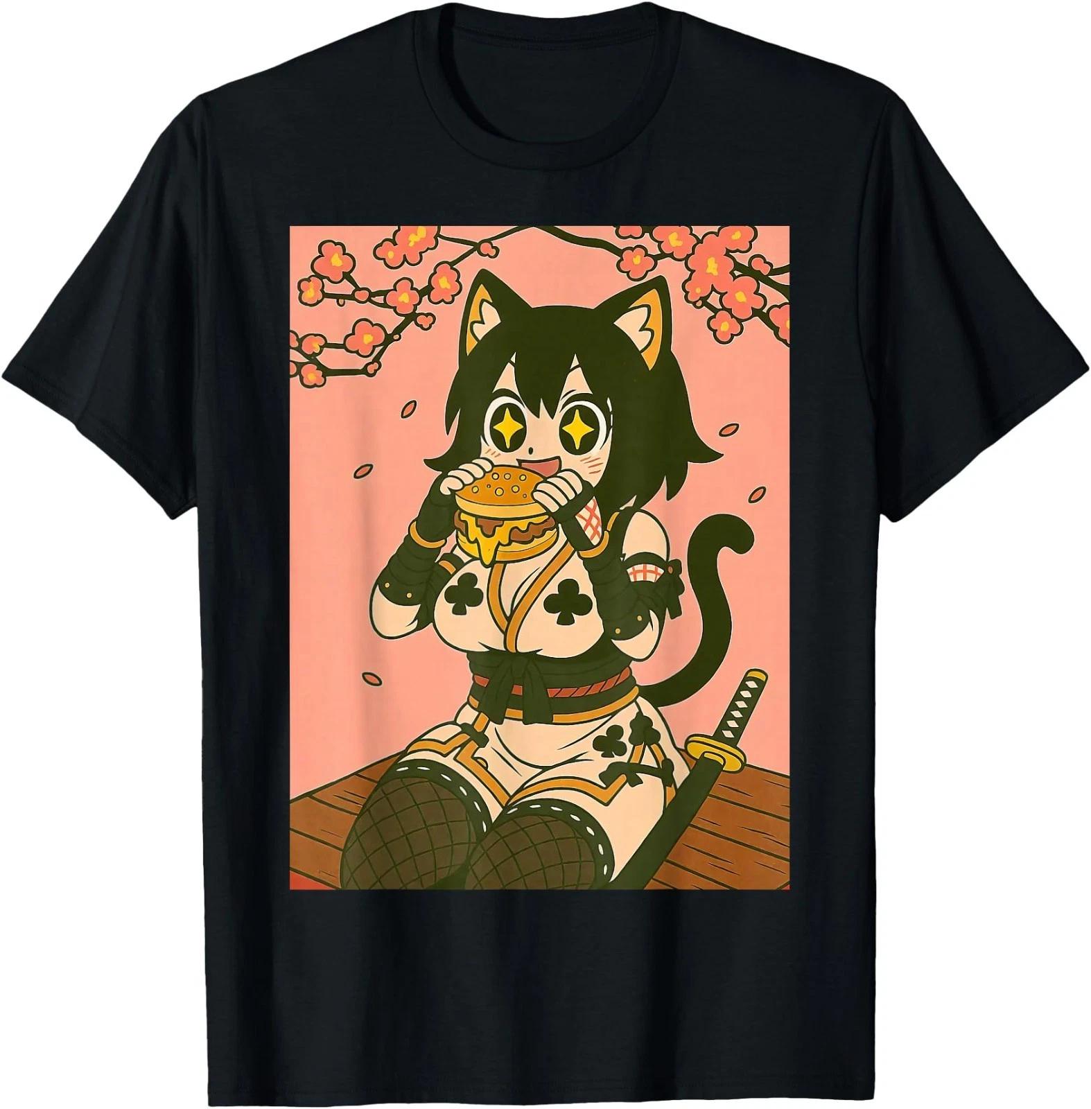 Anime Catgirl Kawaii Waifu Japanese Ninja Burger Neko T-Shirt M