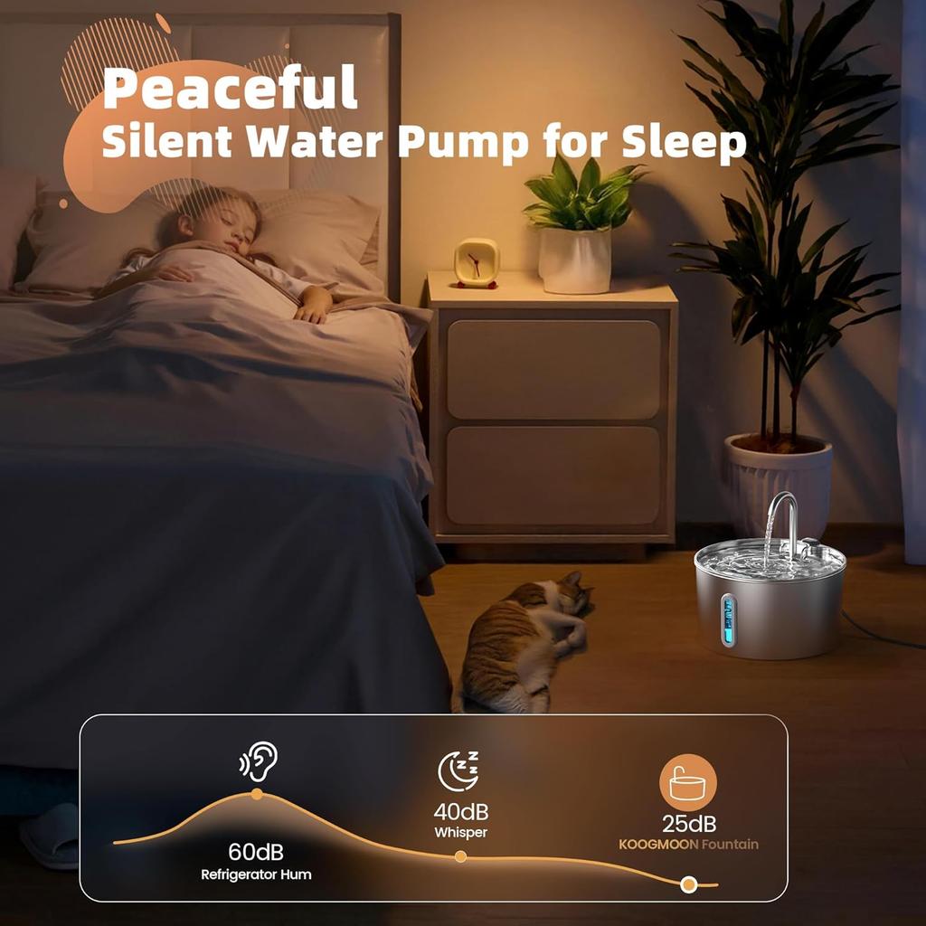 Cat Water Fountain Stainless Steel: 2.2 L Cat Fountain for Drinking - Automatic Pet Water Fountain for Cats Inside - Metal Cat Dog Water Dispenser