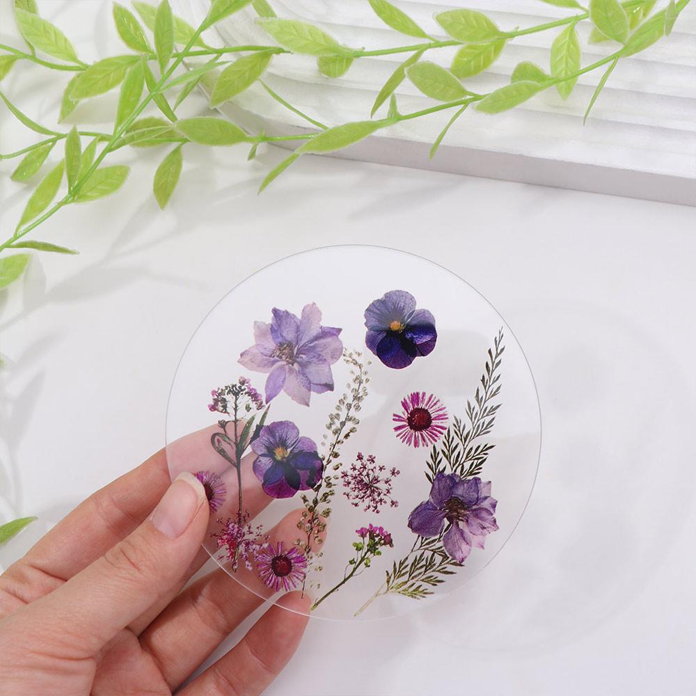 Round Acrylic Coasters Transparent Insulation Pad Durable Floral Print Coasters Gifts