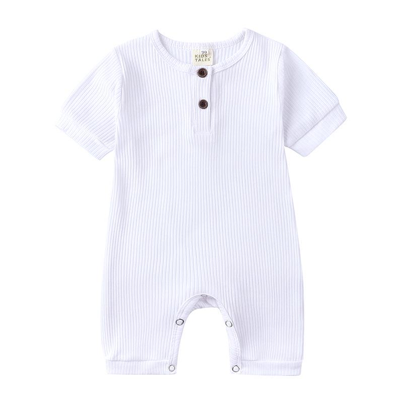 Summer 2025 Baby Short Sleeve Ribbed Jumpsuit Romper with Snap Crotch