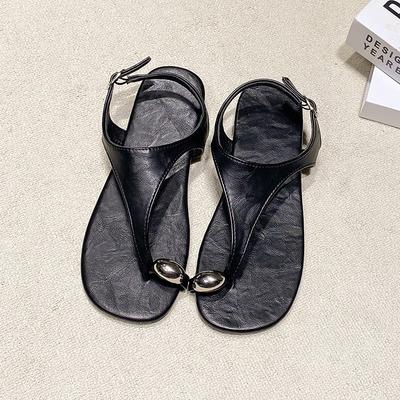 Fashion Vintage One Buckle Strap Flat Toe Pop Sandals Women 2025 Summer New Toe Pop-Toe Roman Pop-Toe Sandals