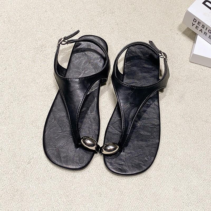 

Vintage One Buckle Strap Flat Toe Pop Sandals Women 2025 Summer New Toe Pop-Toe Roman Pop-Toe Sandals 35