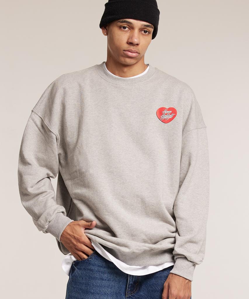 CREAM SODA LAB Human Highlight Sweatshirt Small Heart Gray Red