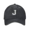 White Letter J Personalized Retro Washed Baseball Caps for Men Cowboy Sunscreen Hats Rock Mens Snapback Cap