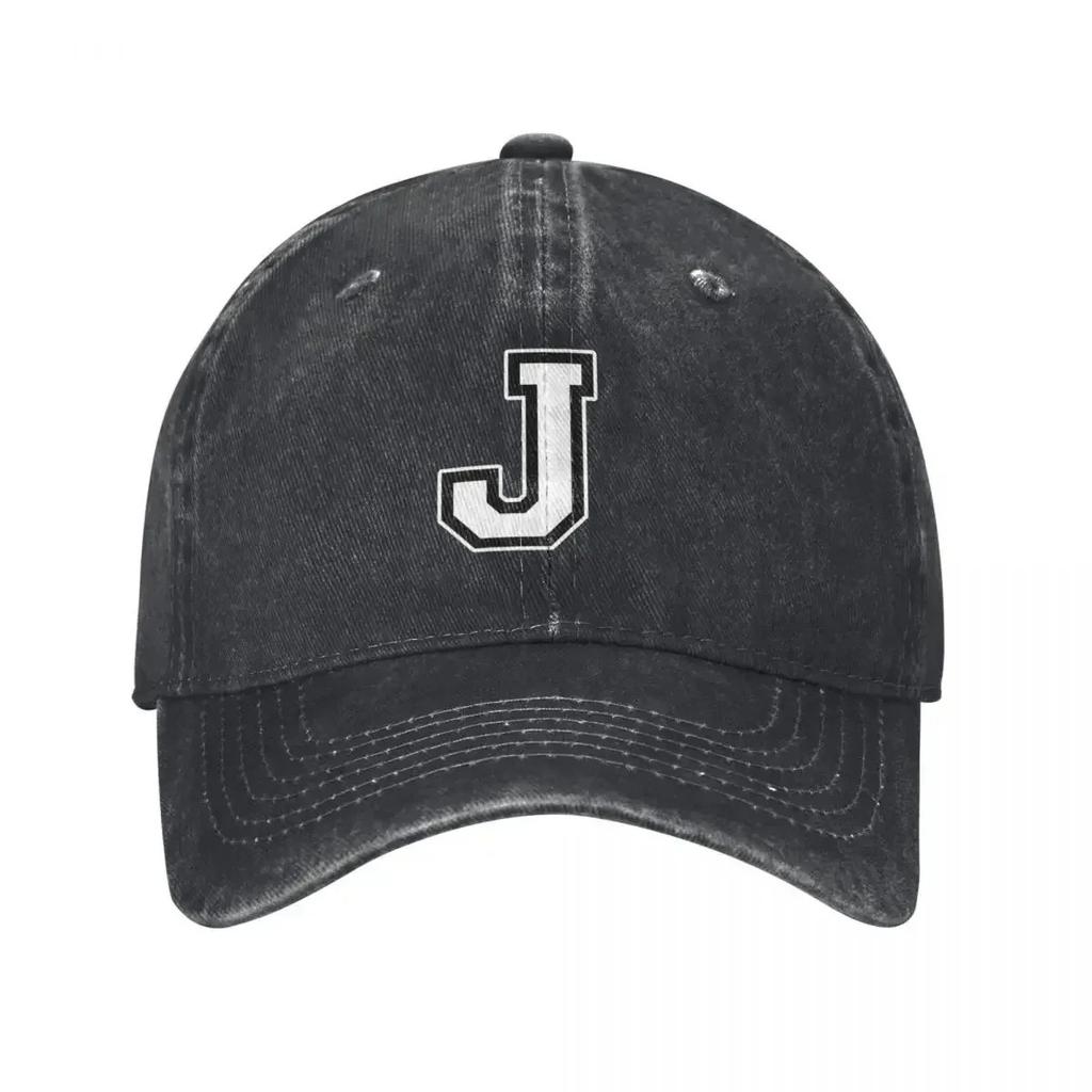 White Letter J Personalized Retro Washed Baseball Caps for Men Cowboy Sunscreen Hats Rock Mens Snapback Cap