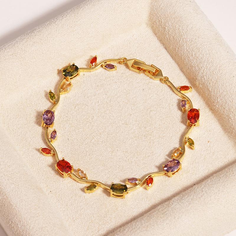 

Colorful Leaf Cubic Zirconia Cz Bridal Bridesmaid Wedding Jewelry Bracelets Gift For Women Mom On Wedding Day A5