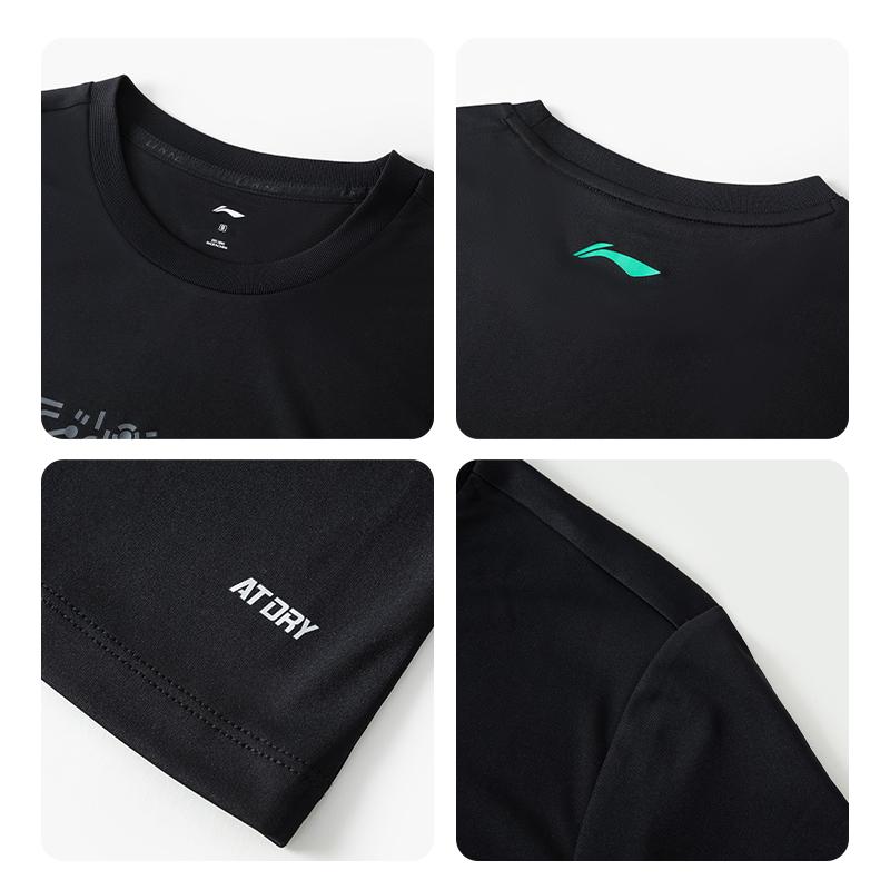 Li-Ning Summer Sports Fashion Quick-Dry Breathable Comfortable Versatile Round Neck T-Shirt Men tops Black AHSV103