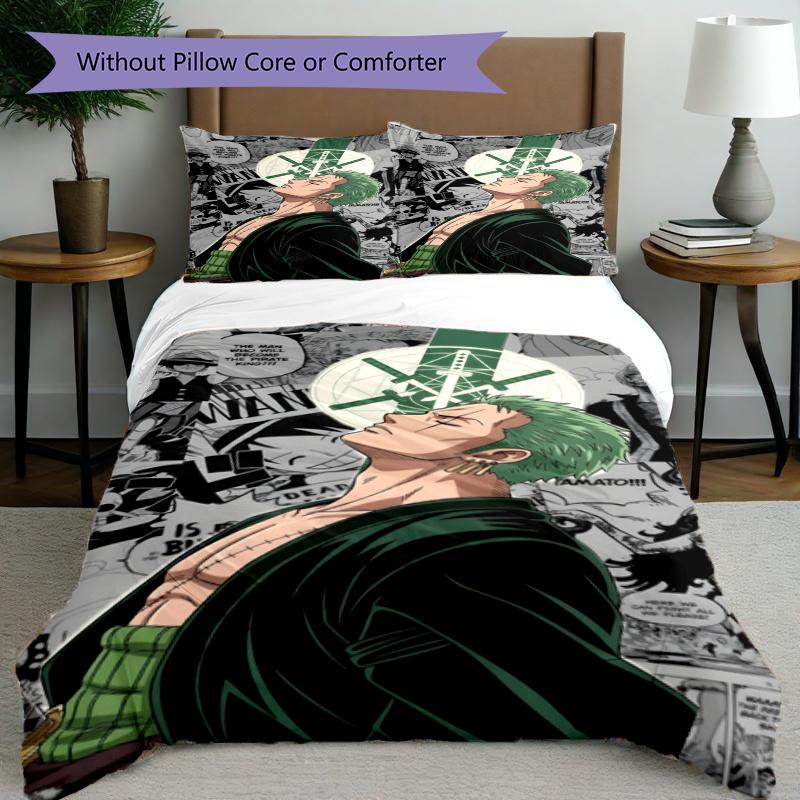3pcs Duvet Cover Set (1*Duvet Cover + 2*Pillowcase, Without Core), Roronoa Zoro Print Bedding Set, Bedroom Decor, All‑Season, Gift