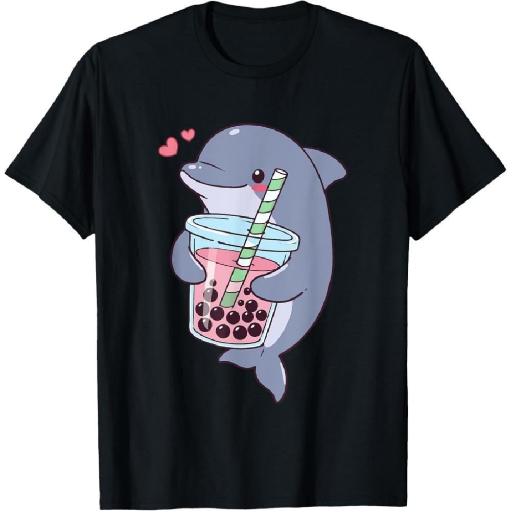 Дельфин Боба Пузырьковый Чай Дети Девочки Мальчики Женщины Кавайный Дельфин Футболка S