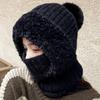 2-in-1 Women Winter Knitted Balaclava Hat Scarf Plush Fleece Lined Neck Warmer Windproof Outdoor Skiing Cycling Hooded Beanie
