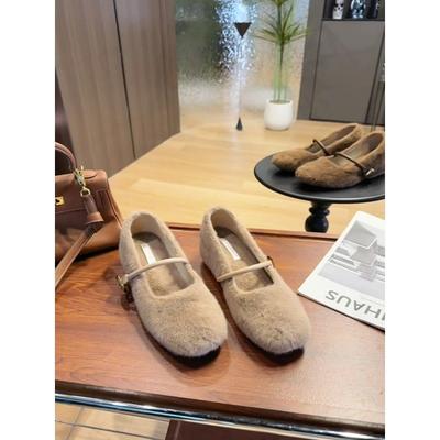 Wool Version Inner Height Increase Outer Wear Velvet Warm Shallow Mouth Single Shoes Women's One-word Buckle Versatile Gentle Fluffy Shoes