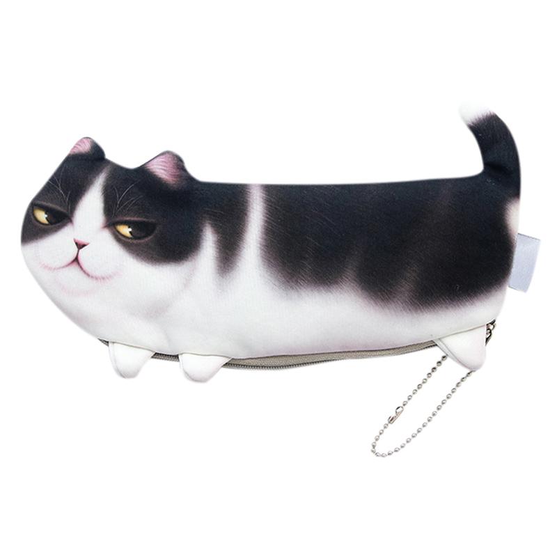 Students Printed Simulate Cat Pen Bag Makeup Container Change Purse Christmas Gift