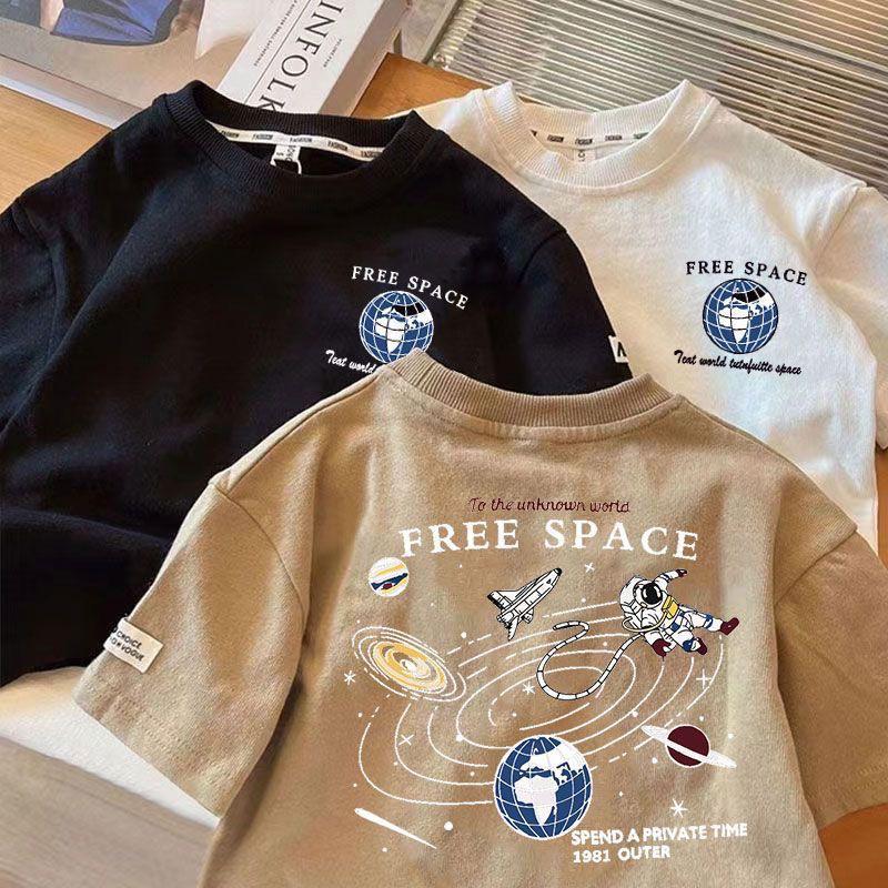 Pure Cotton Boys Round Neck Cartoon T-shirt - Summer Casual Korean Style Half Sleeve Top 90cm